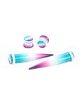 Acrylic Teal & Purple Ombre Taper & Plug 4 Pack, MULTI, hi-res