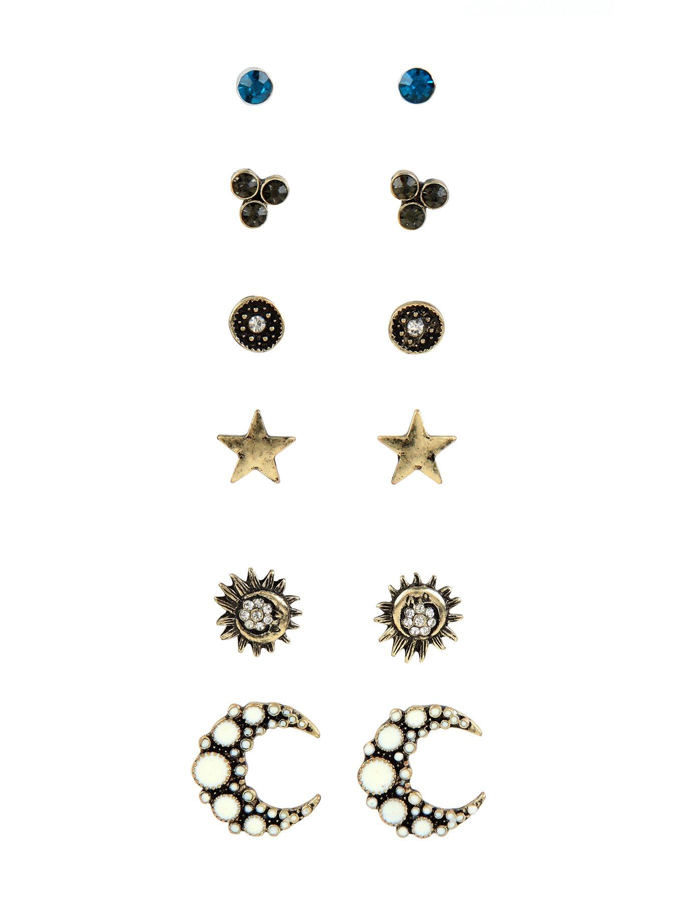 Blackheart Gold Tone Moon And Stars Stud Earring Set, , hi-res