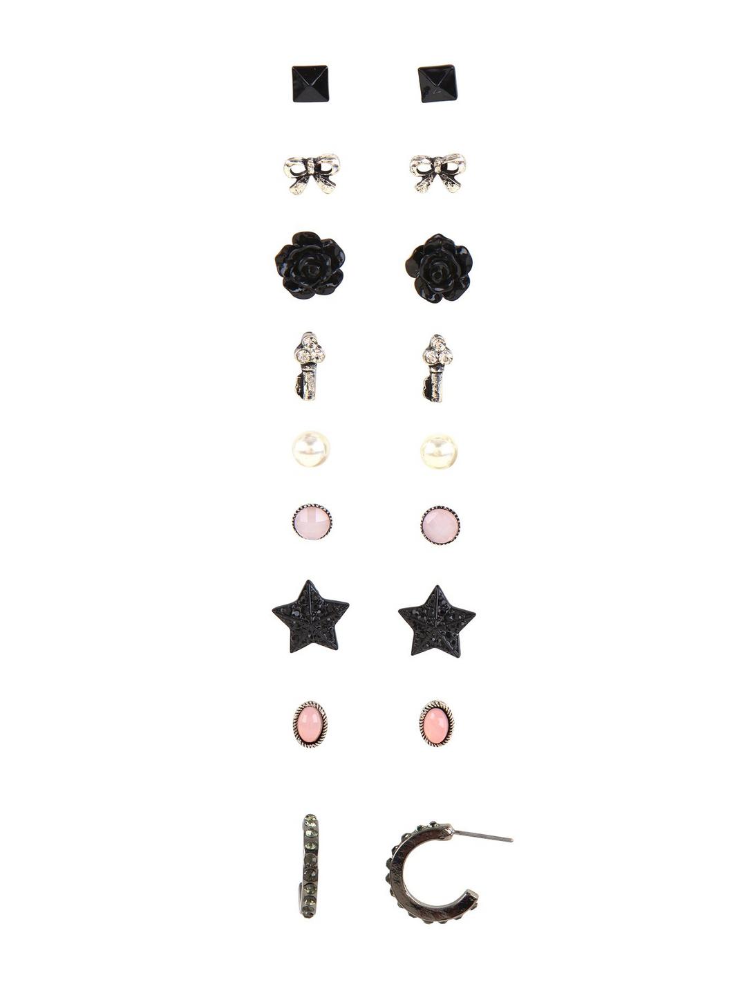 Blackheart Pink Opal And Black Stud Earring Set, , hi-res