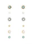 Gold Tone & Turquoise Opal Stud Earring Set, , hi-res