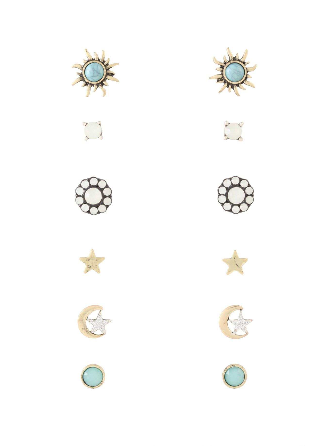 Gold Tone & Turquoise Opal Stud Earring Set, , hi-res