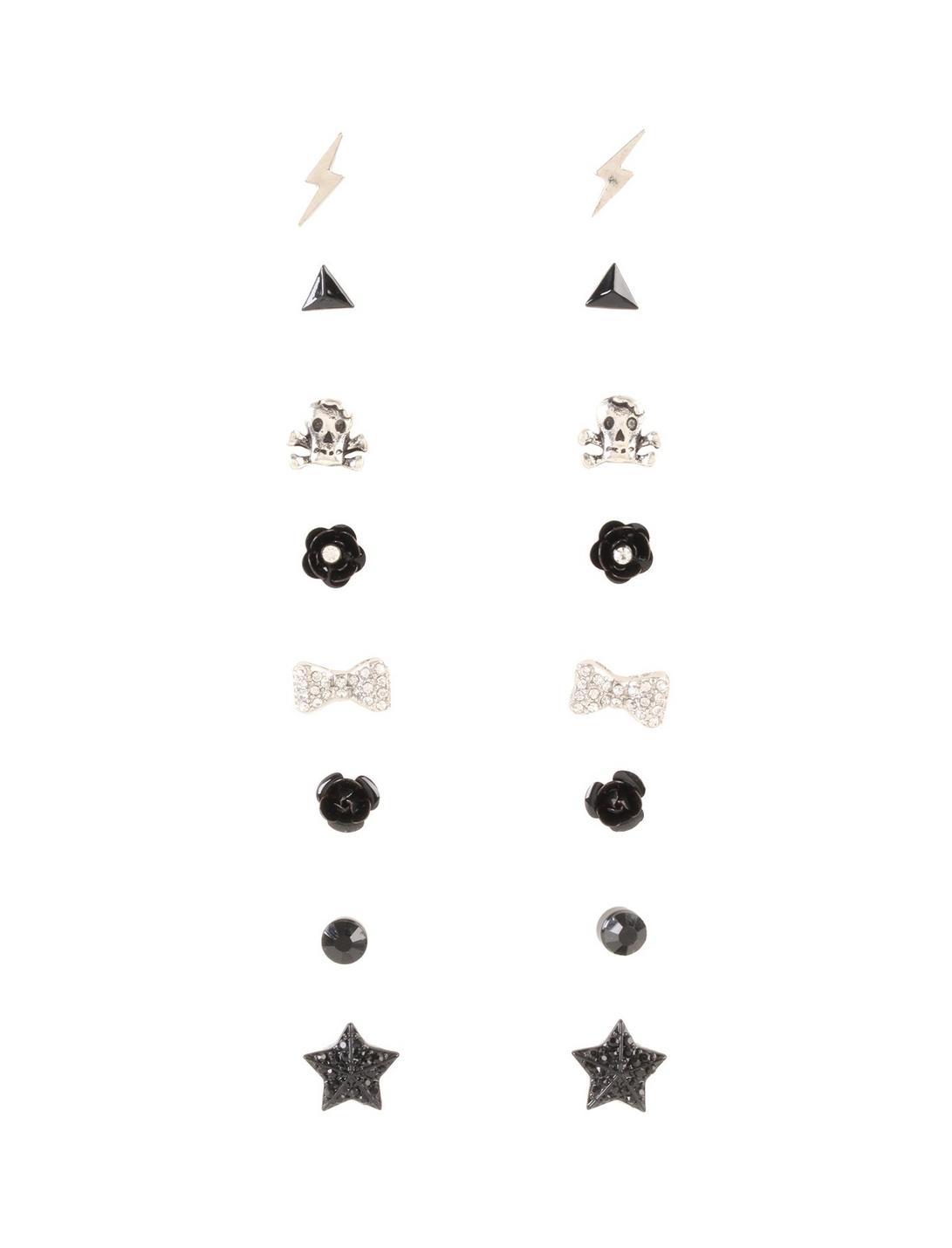 Black & Silver Pearl With Bling Bow Stud Earring Set, , hi-res