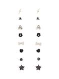 Black & Silver Pearl With Bling Bow Stud Earring Set, , hi-res