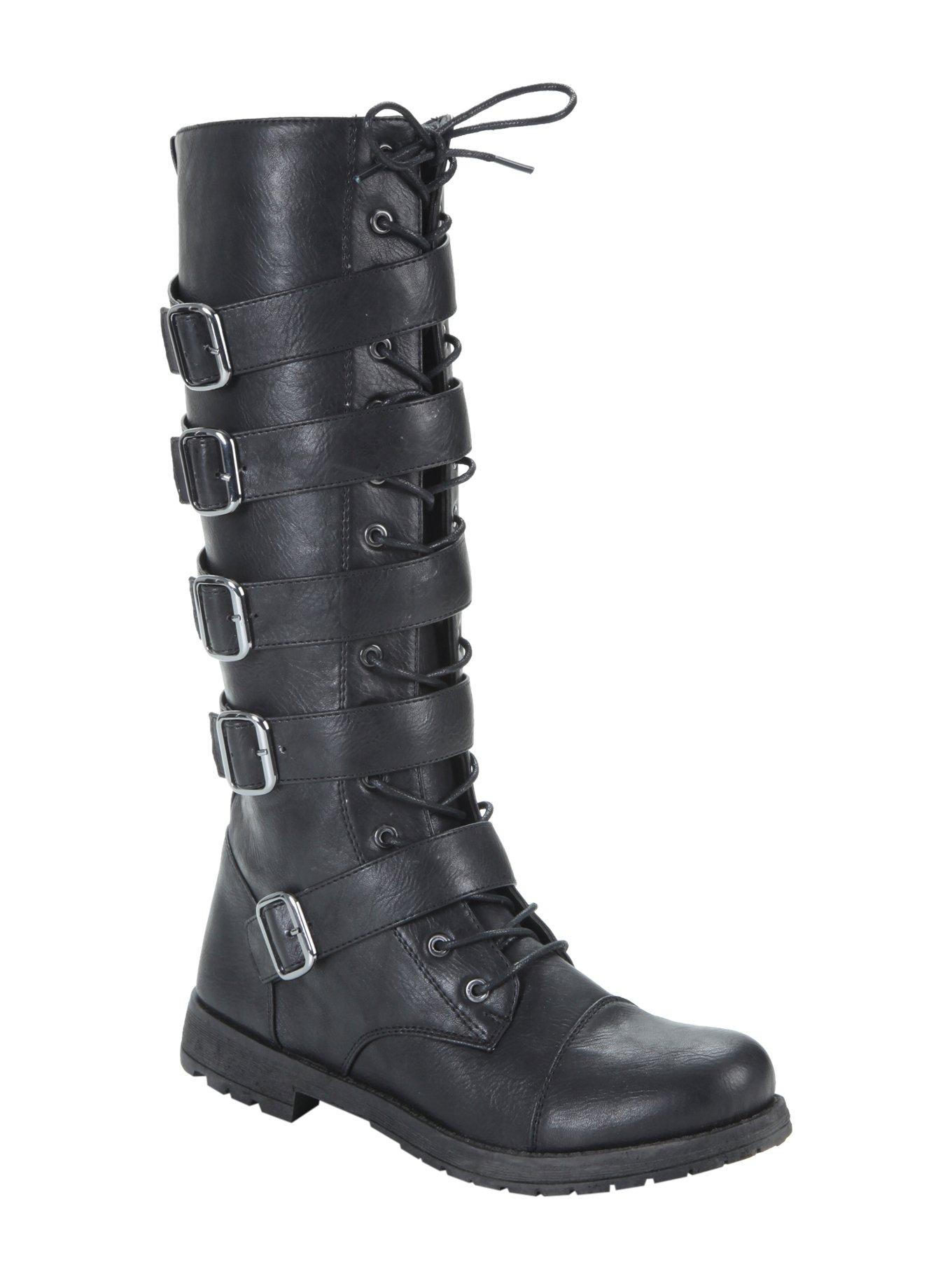 Black combat store boots with buckles