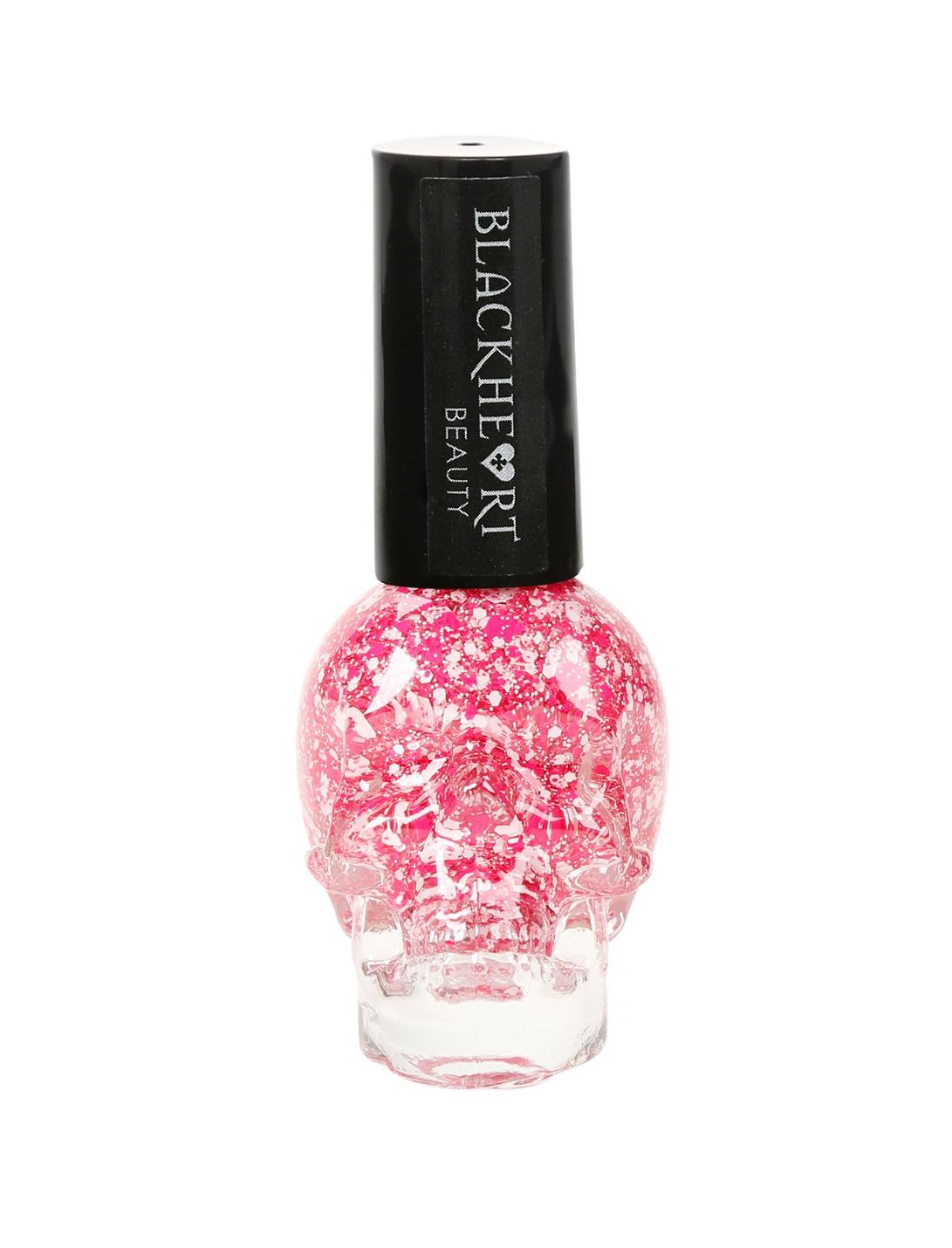 Blackheart Beauty Pink & White Splatter Nail Polish, , hi-res