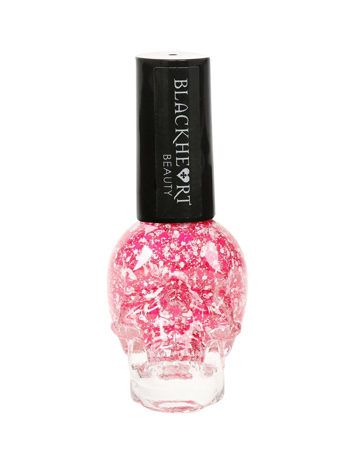 Blackheart Beauty Pink & White Splatter Nail Polish, , hi-res