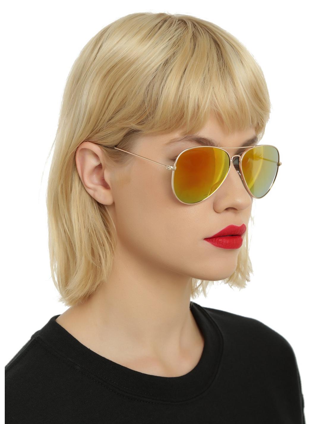 Gold Metal Gold Lens Aviator Sunglasses, , hi-res