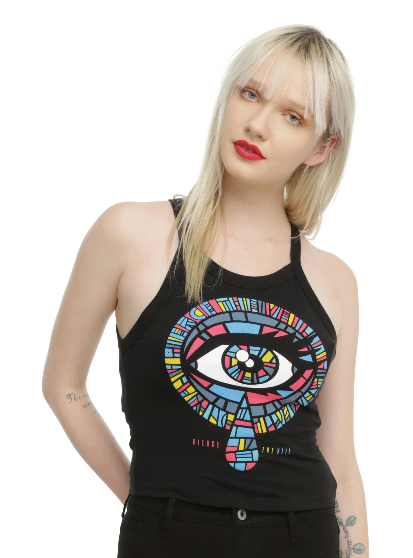 Pierce The Veil Eye Girls Crop Tank Top, BLACK, hi-res