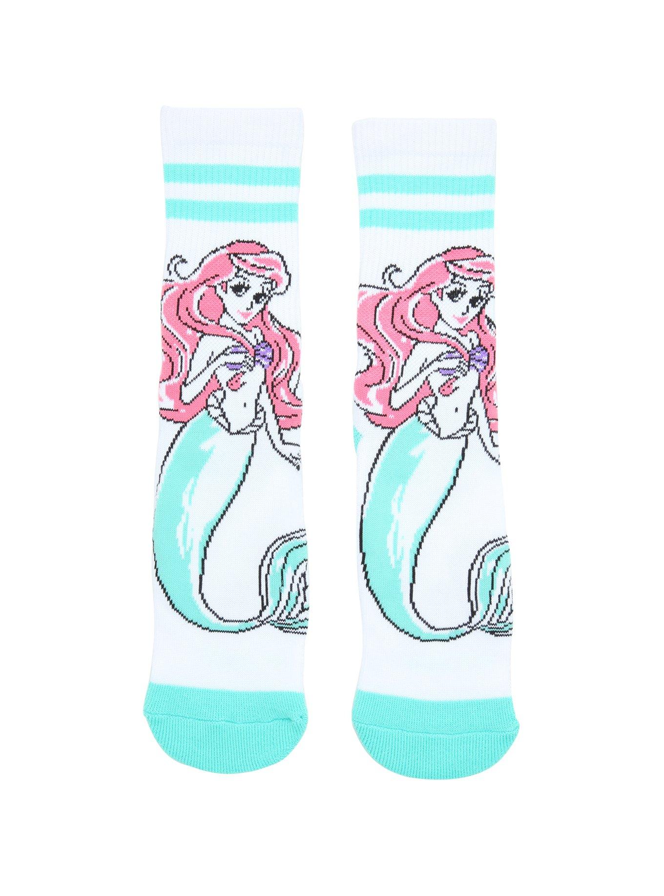 Disney The Little Mermaid Green Stripe Crew Socks, , hi-res