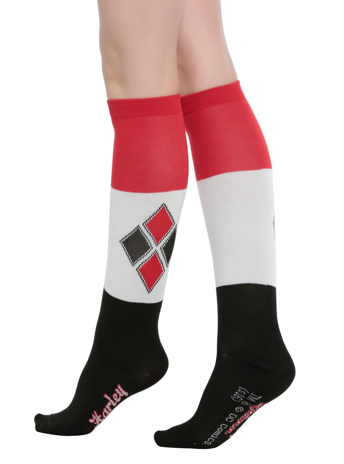 Suicide Squad Harley Quinn Color Block Knee-High Socks, , hi-res