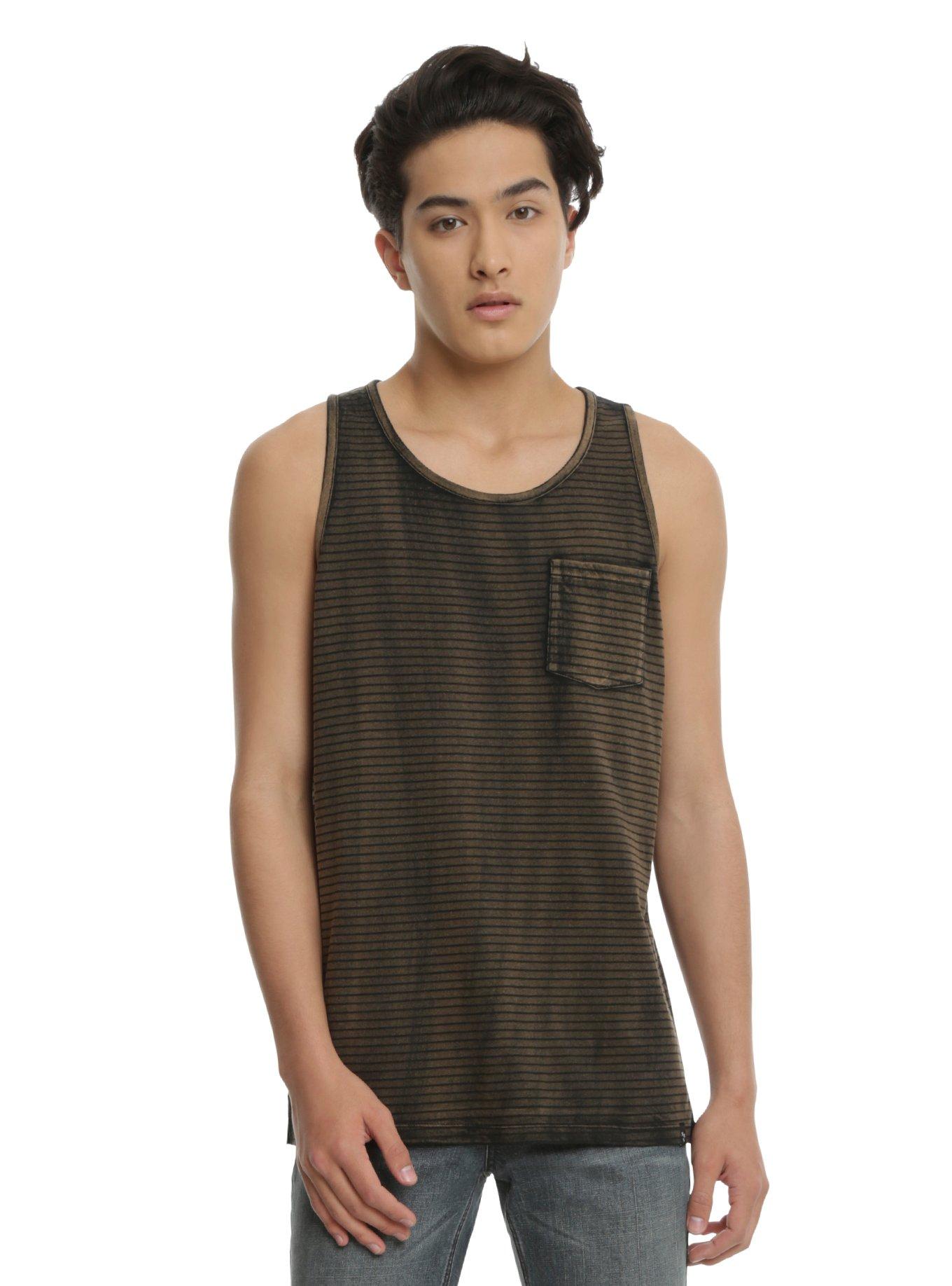 XXX RUDE Striped Mineral Wash Split Hem Tank Top, GREY, hi-res
