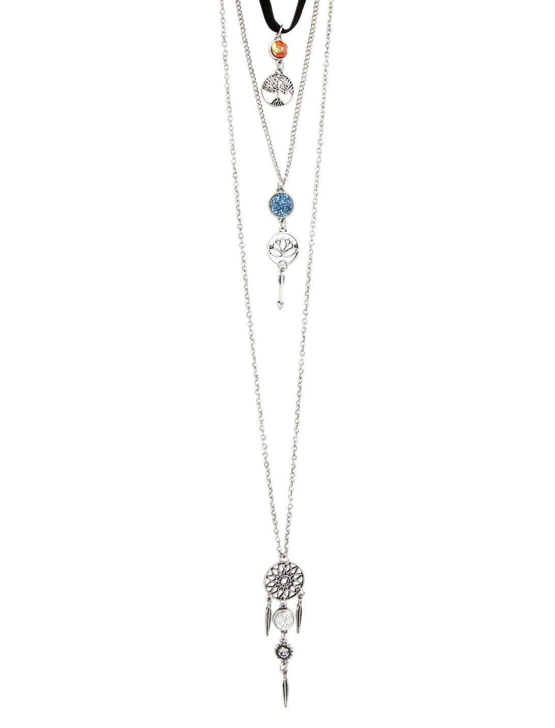 Tree Of Life Lotus & Dreamcatcher Layered Necklace, , hi-res