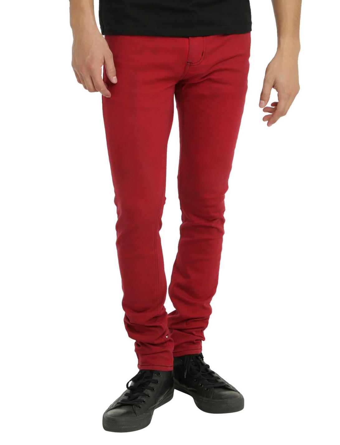 XXX RUDE Red Dirty Wash Super Skinny Fit Denim Jeans, RED, hi-res