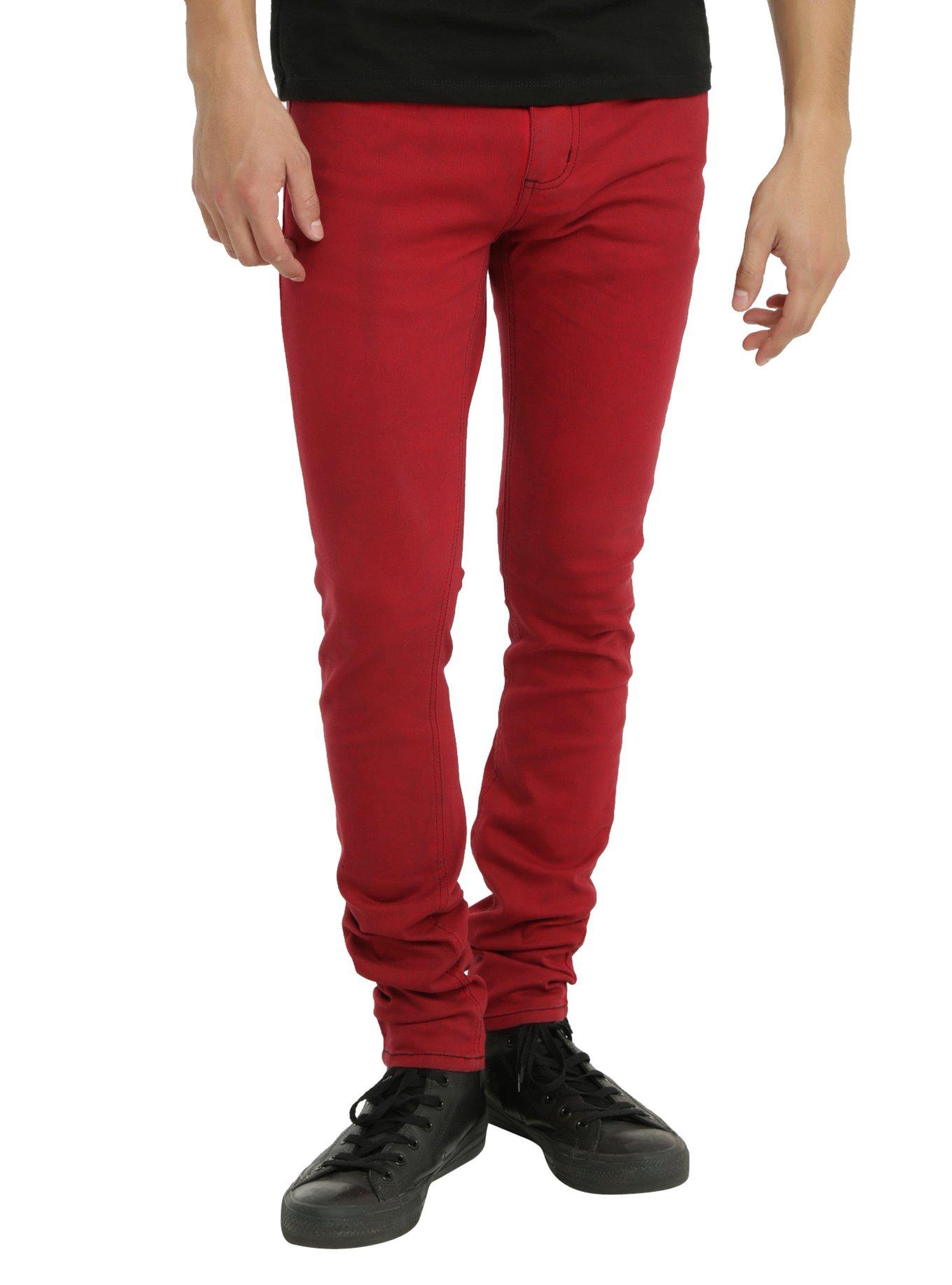 XXX RUDE Red Dirty Wash Super Skinny Fit Denim Jeans, RED, hi-res