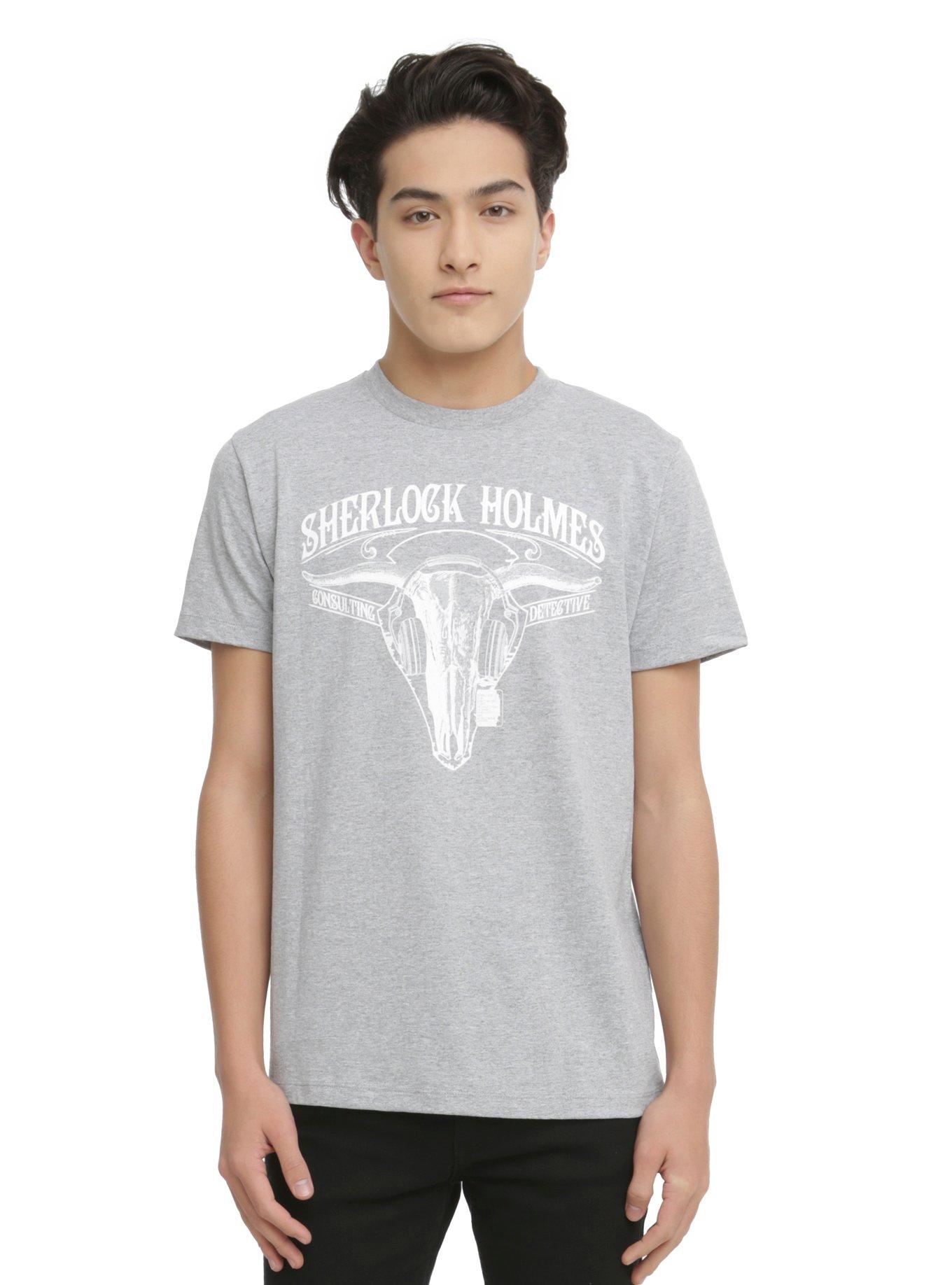 Sherlock Bison Skull Logo T-Shirt, GREY, hi-res