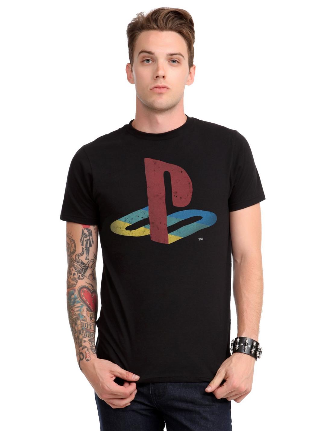 PlayStation Distressed Logo T-Shirt, BLACK, hi-res