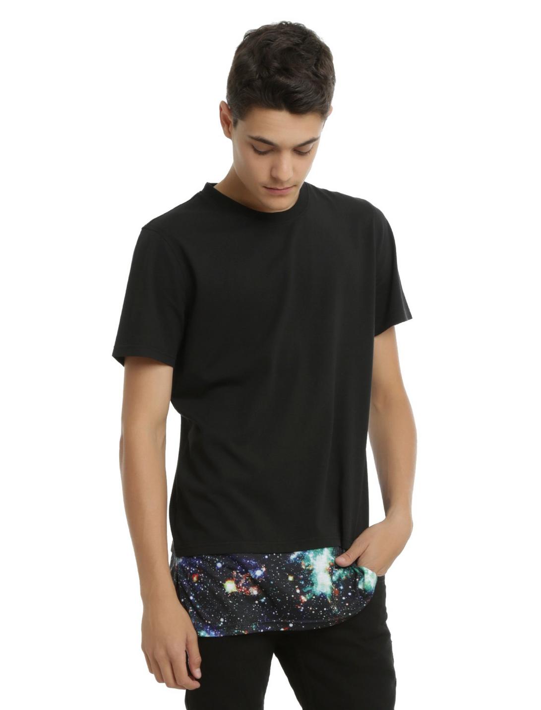 Brooklyn Cloth Galaxy Print Pieced Hem T-Shirt, BLACK, hi-res