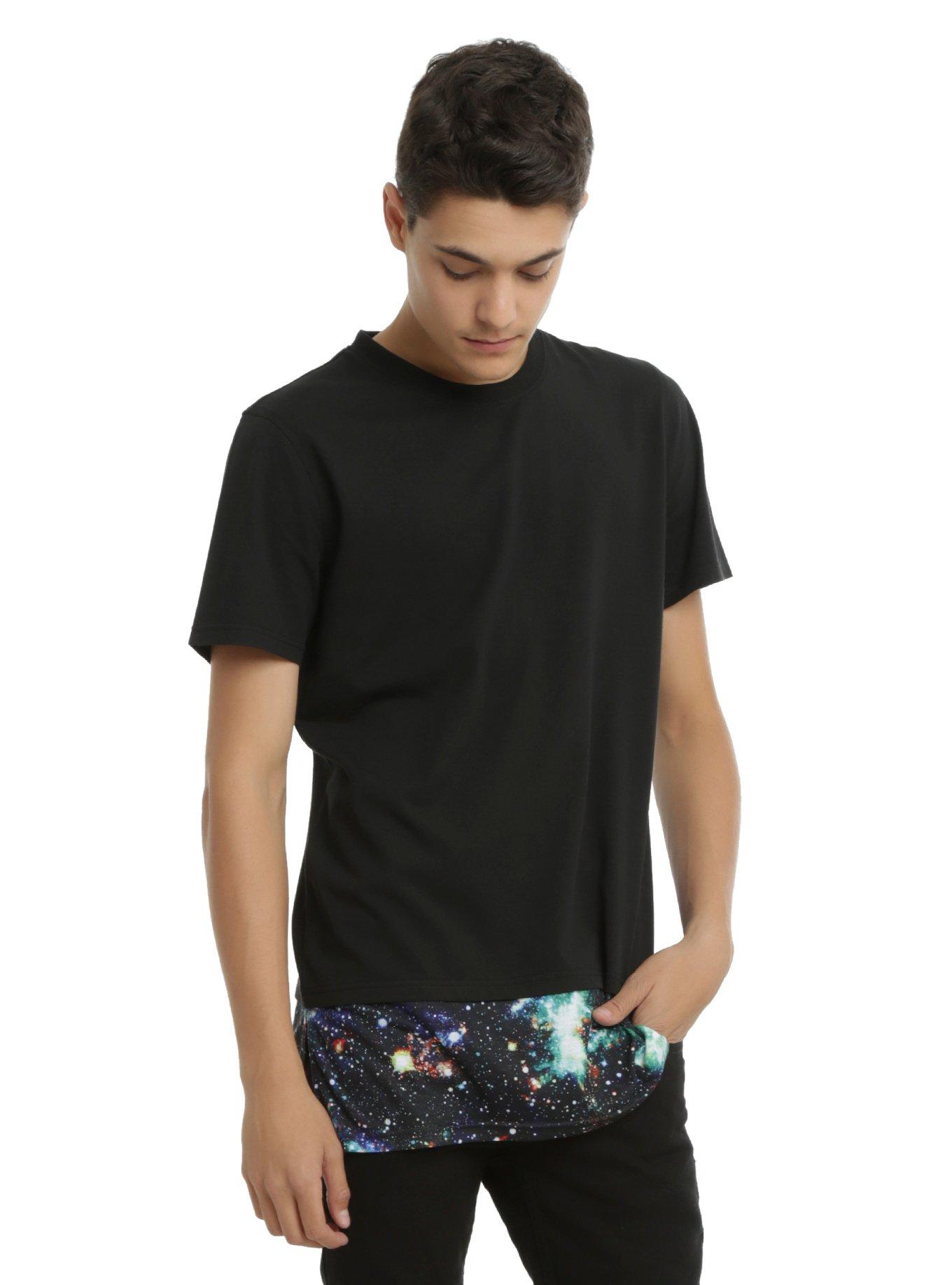 Brooklyn Cloth Galaxy Print Pieced Hem T-Shirt, BLACK, hi-res
