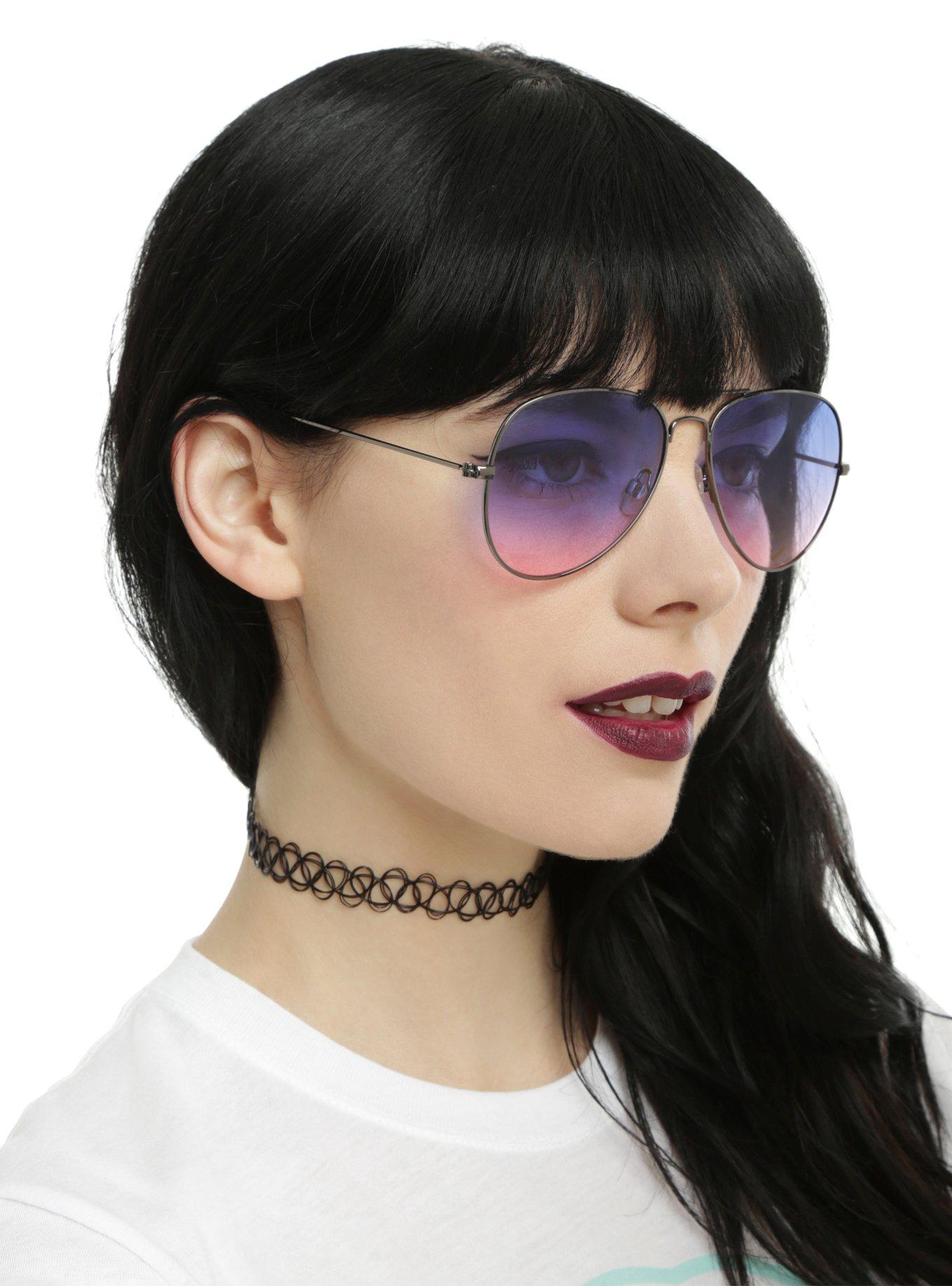 Hematite Purple & Pink Ombre Lens Aviator Sunglasses, , hi-res