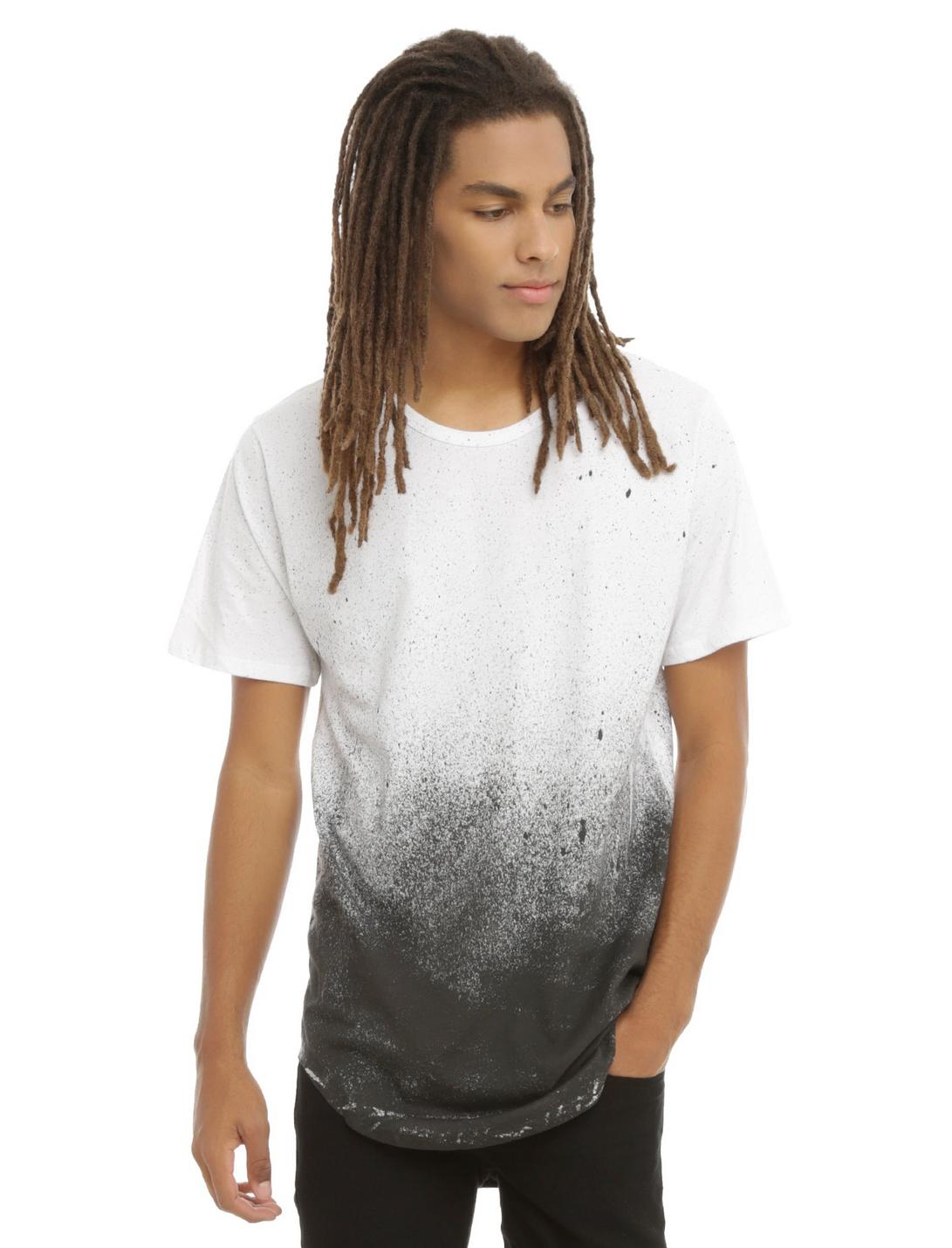 Kayden K Black And White Splatter Long Hem T-Shirt, WHITE, hi-res