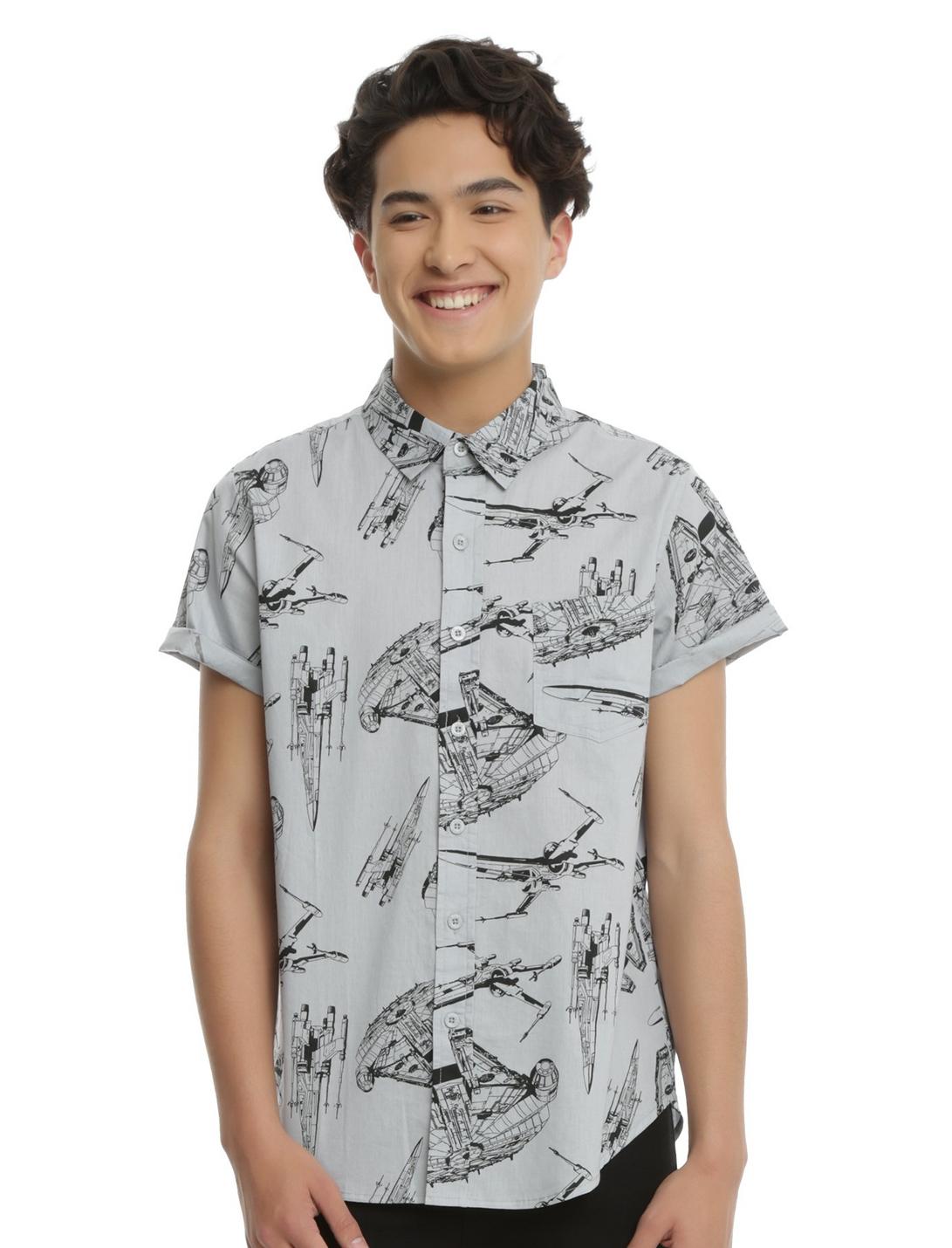 Star Wars Millennium Falcon Short-Sleeved Woven Button-Up, GREY, hi-res