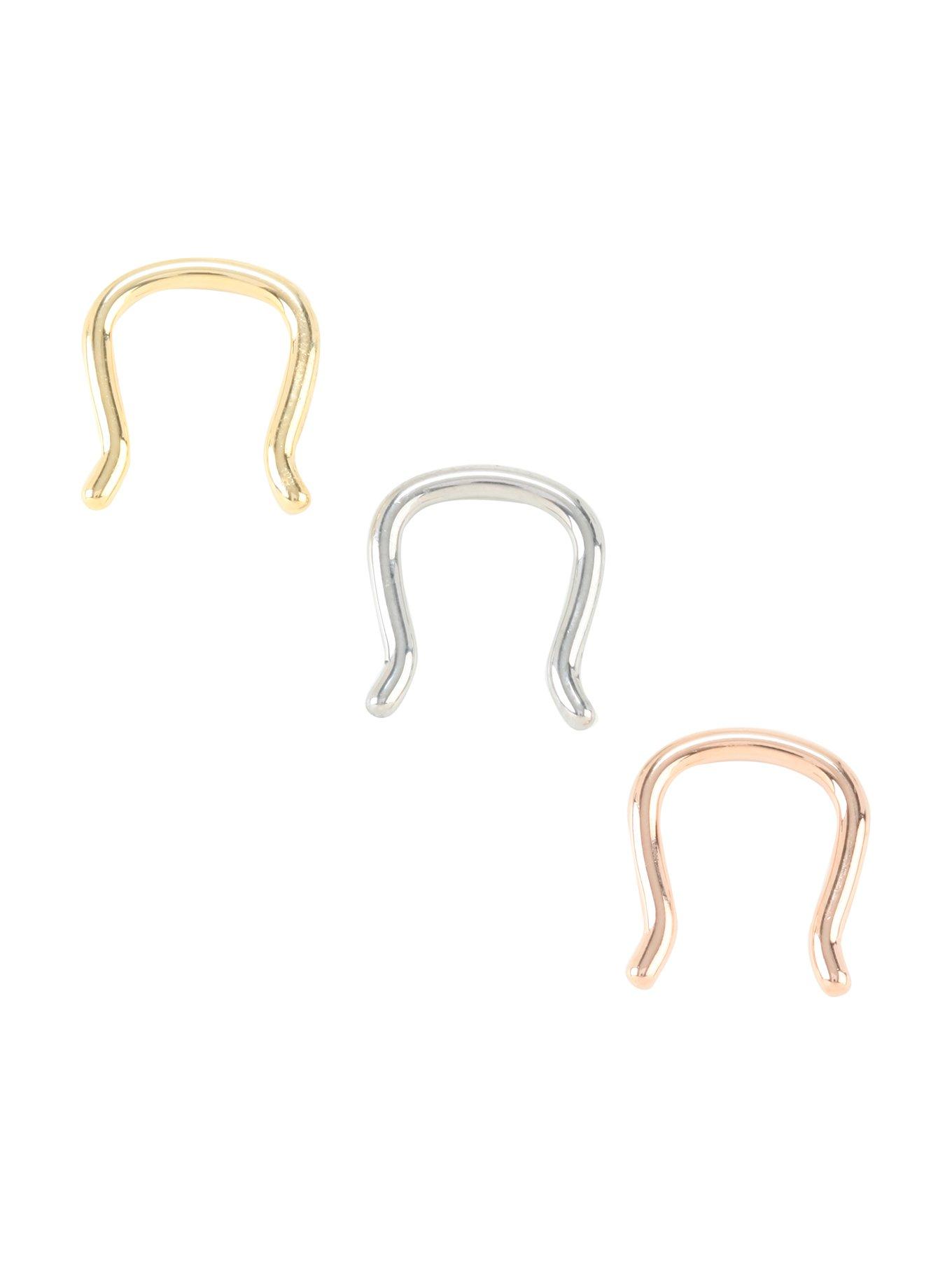 Gold Silver & Rose Gold Septum Retainer 3 Pack, MULTI, hi-res