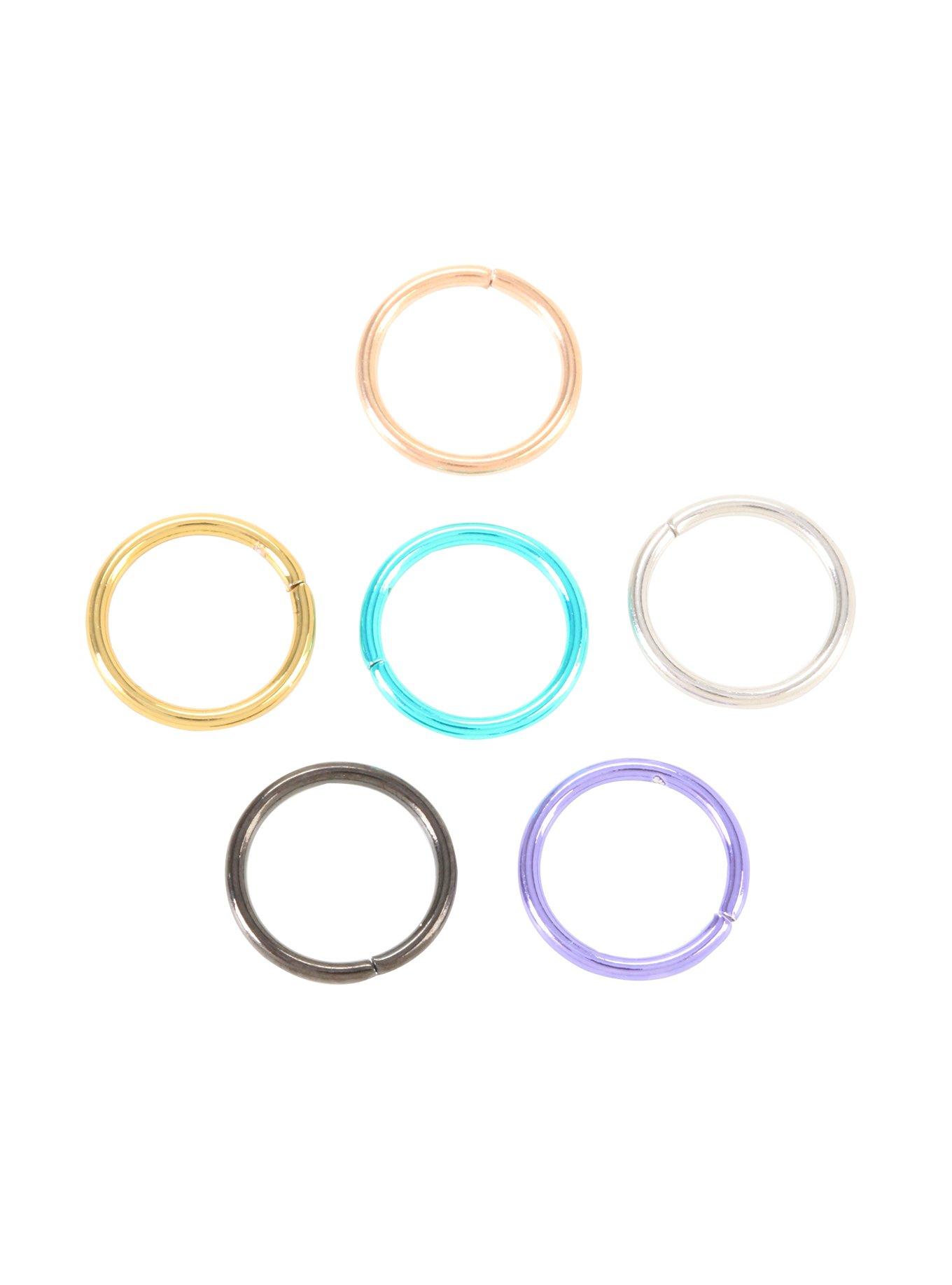 Multi-Color Seamless Nose Hoop 6 Pack, MULTI, hi-res