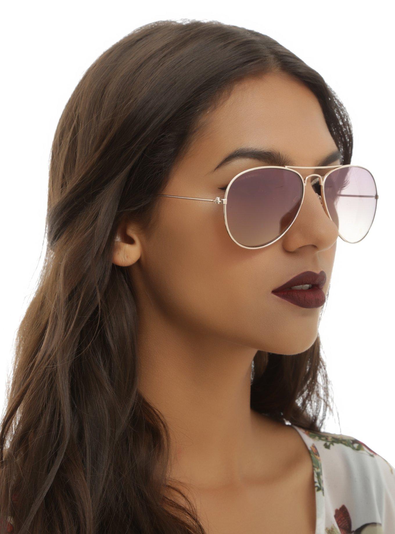 Gold Wire Frame Aviator Sunglasses, , hi-res