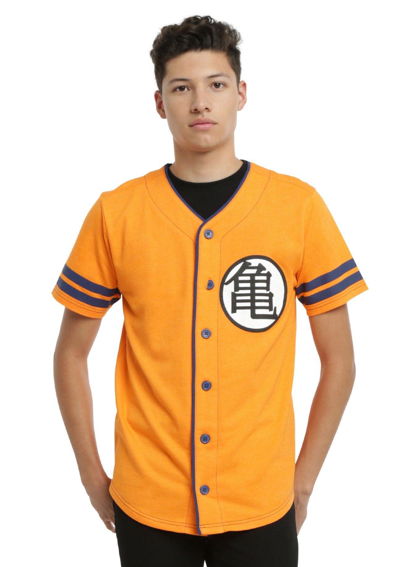 Dragon Ball King Kai Kame Baseball Jersey Top | Medium in Orange Stylin Online