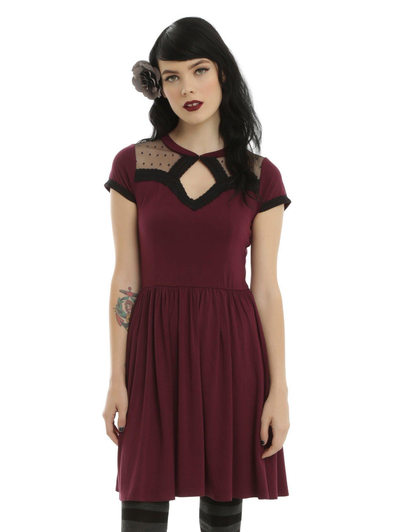Swiss Dot Mesh Keyhole Skater Dress | Hot Topic