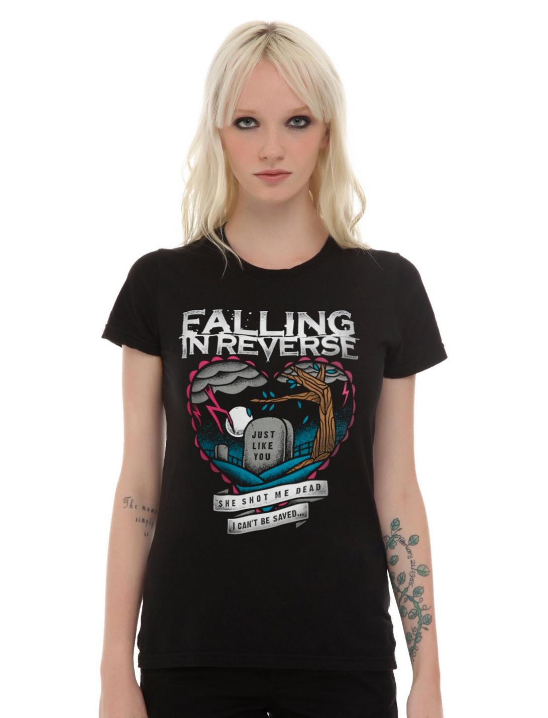 Falling In Reverse Tombstone Heart Girls T-Shirt, BLACK, hi-res