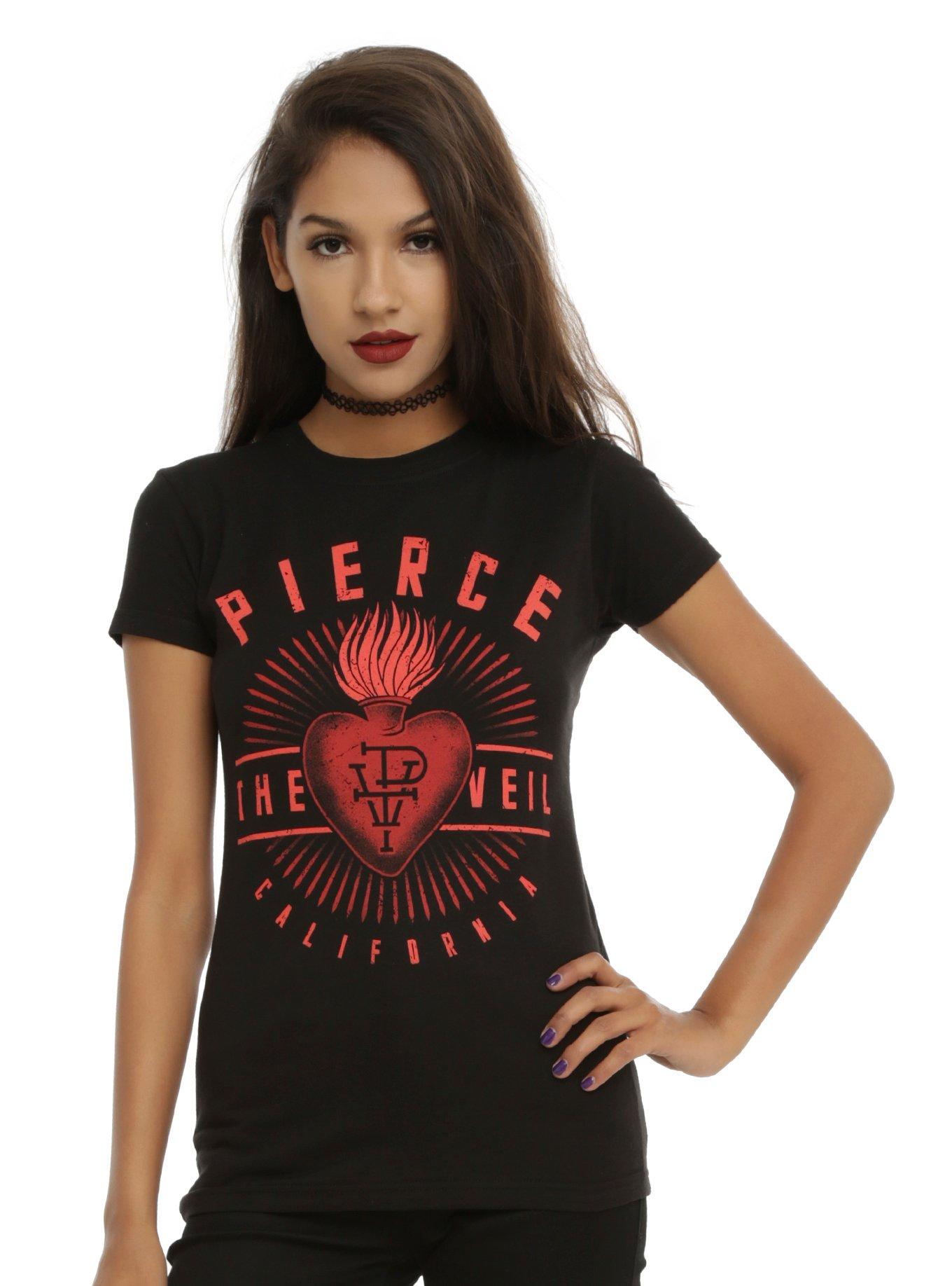 Pierce The Veil Sacred Heart Logo Girls T-Shirt, BLACK, hi-res