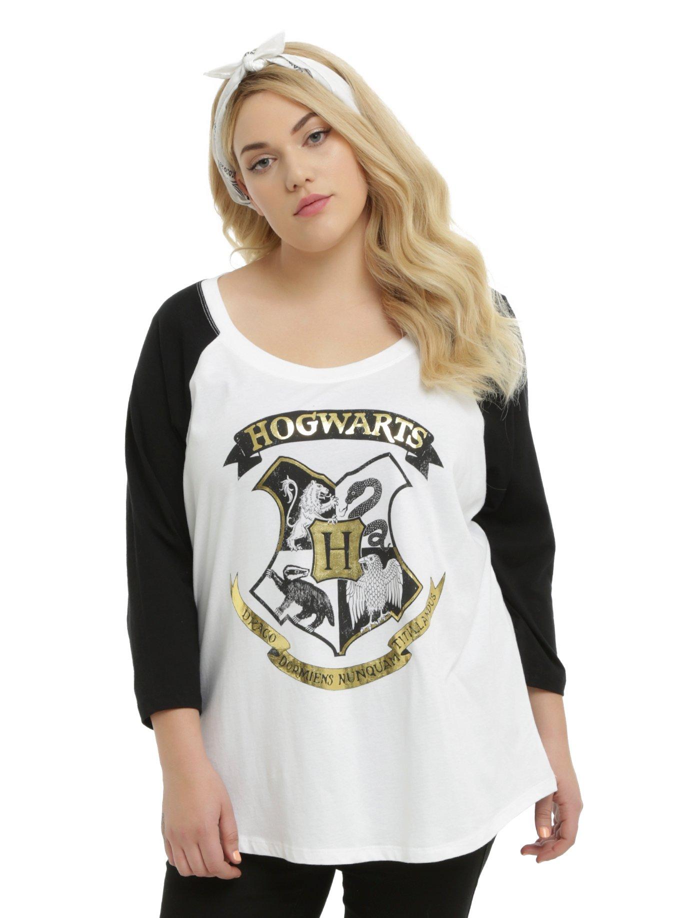 Harry Potter Hogwarts Crest Girls Raglan Plus Size, BLACK, hi-res