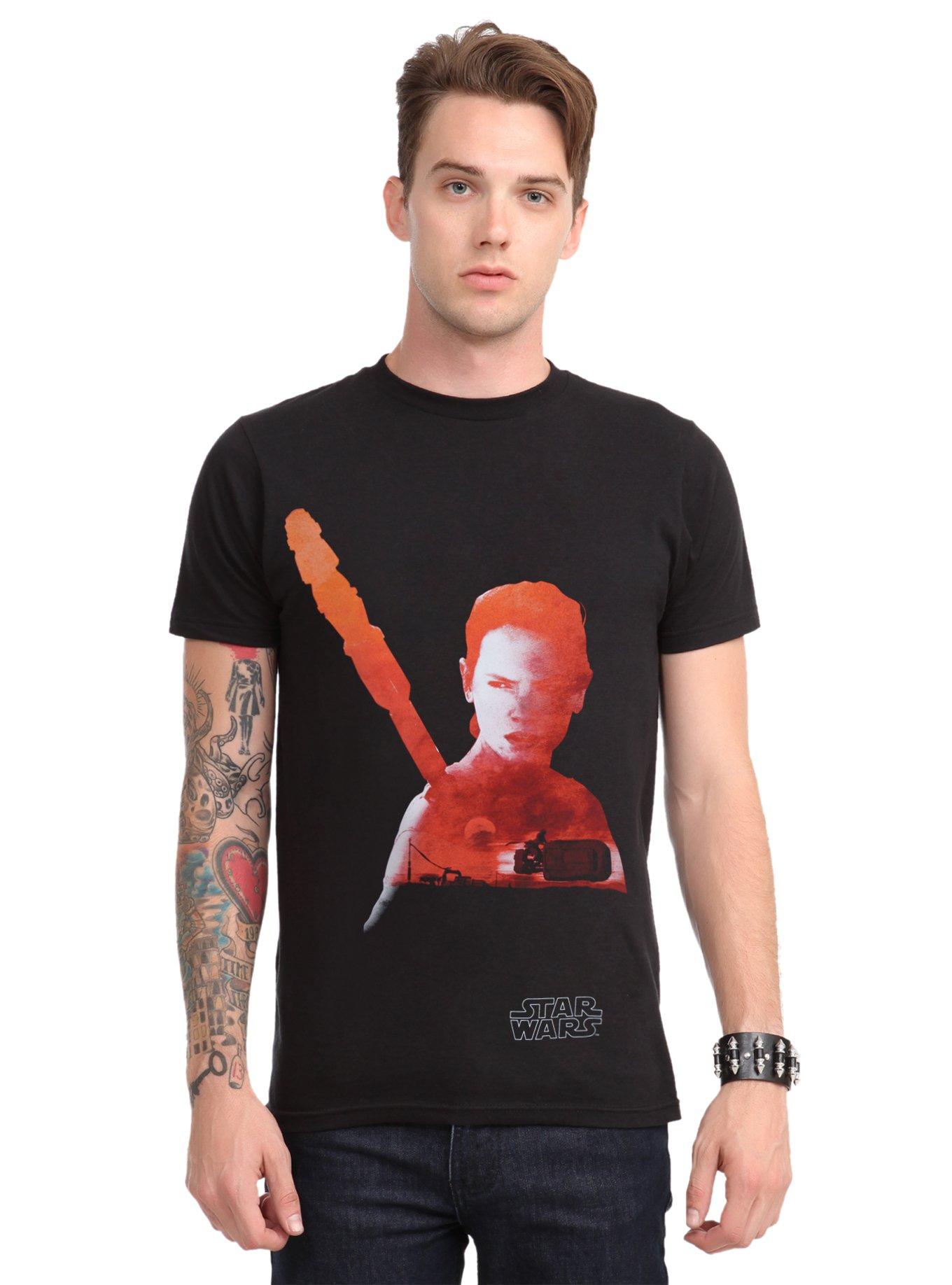 Star Wars: The Force Awakens Rey Silhouette Fill T-Shirt, BLACK, hi-res