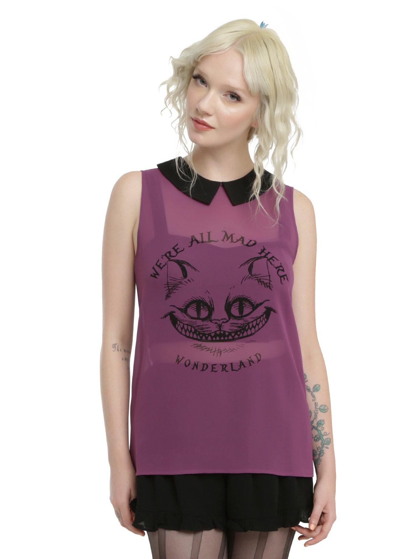 Disney Alice Through The Looking Glass Cheshire Cat Sleeveless Chiffon Girls Top, PURPLE, hi-res