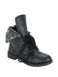 Black Music Note Lined Combat Boots, BLACK, hi-res