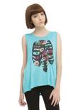 Rib Cage Floral Drop Arm Girls Tank Top, TURQUOISE, hi-res