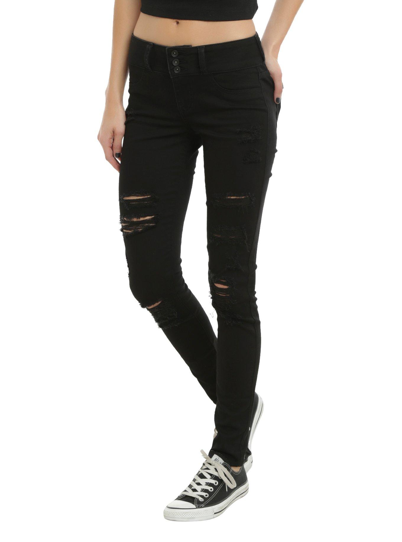 Blackheart Black Destructed Super Skinny Jeans, , hi-res