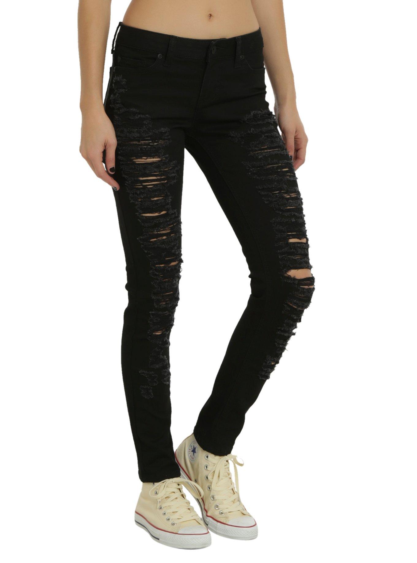 Blackheart Black Destructed Skinny Jeans, , hi-res