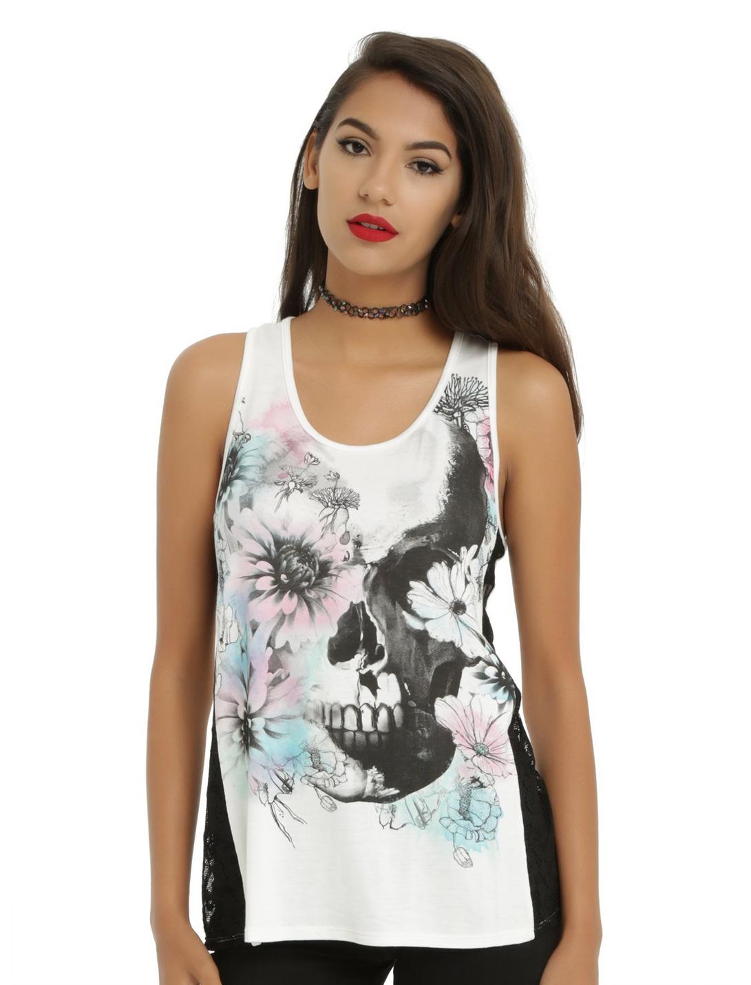 Floral Skull Side Lace Girls Tank Top | Hot Topic