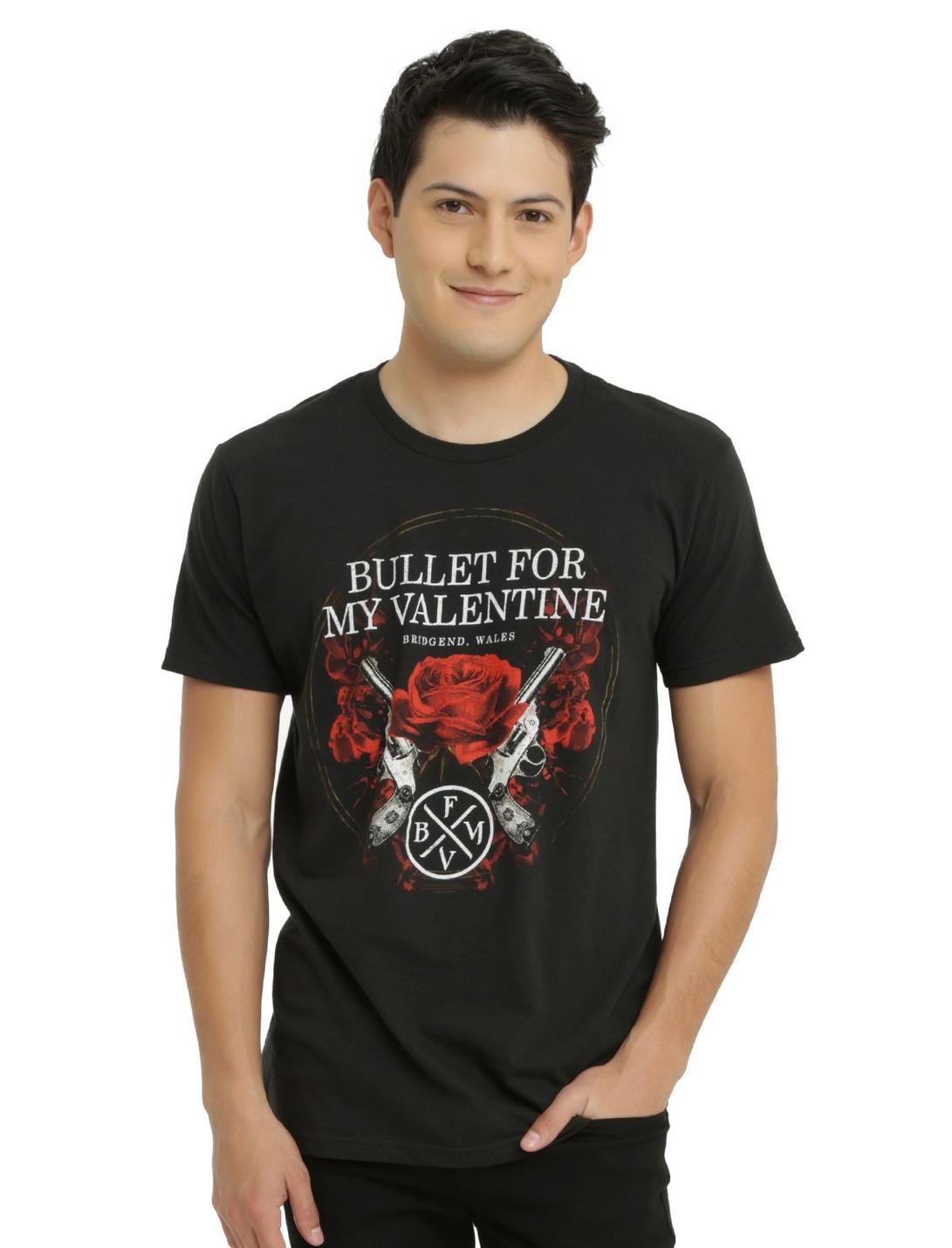 Bullet For My Valentine Roses & Pistols Logo T-Shirt, BLACK, hi-res