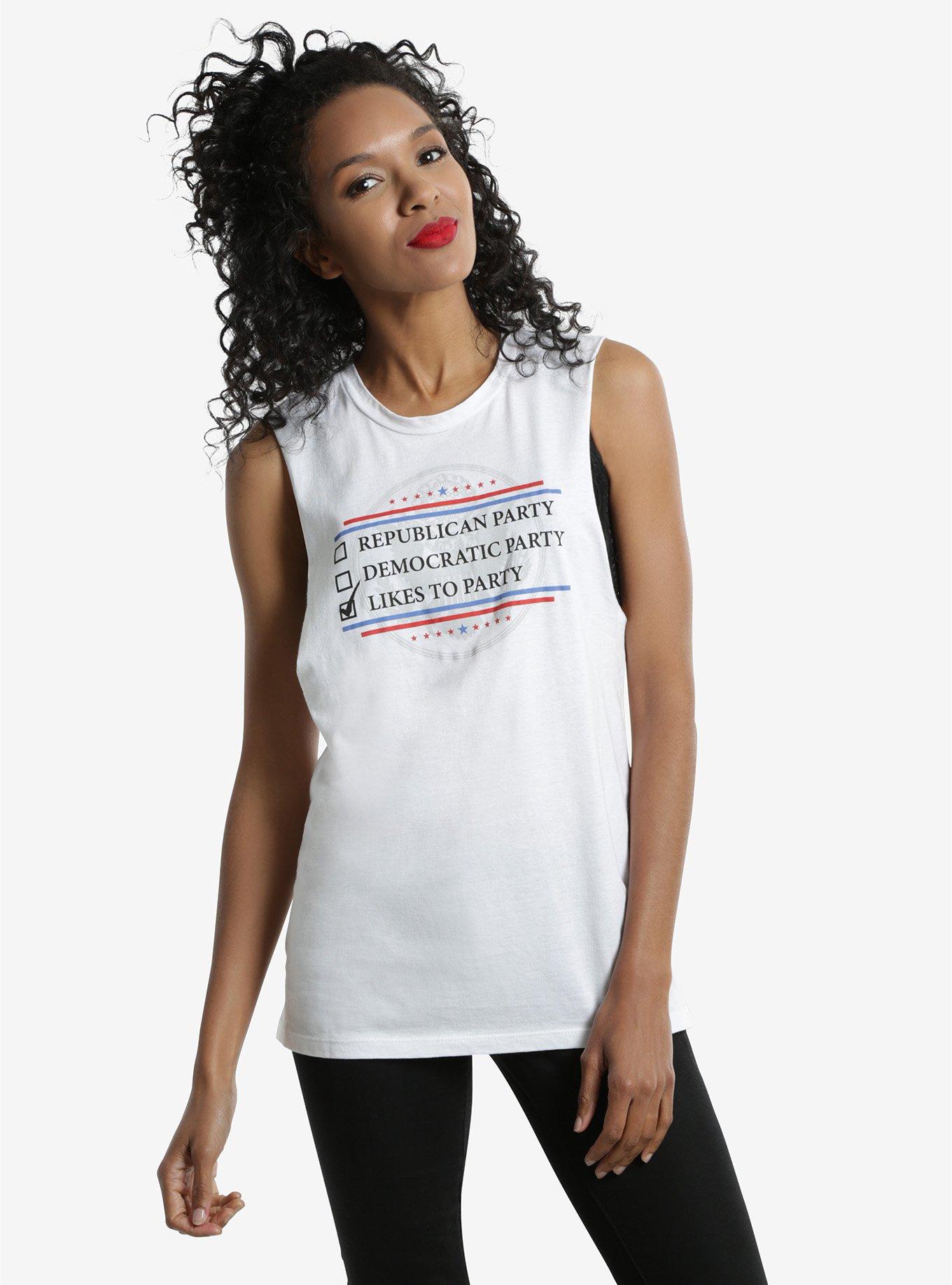 Likes To Party Ballot Womens Muscle Top, WHITE, hi-res