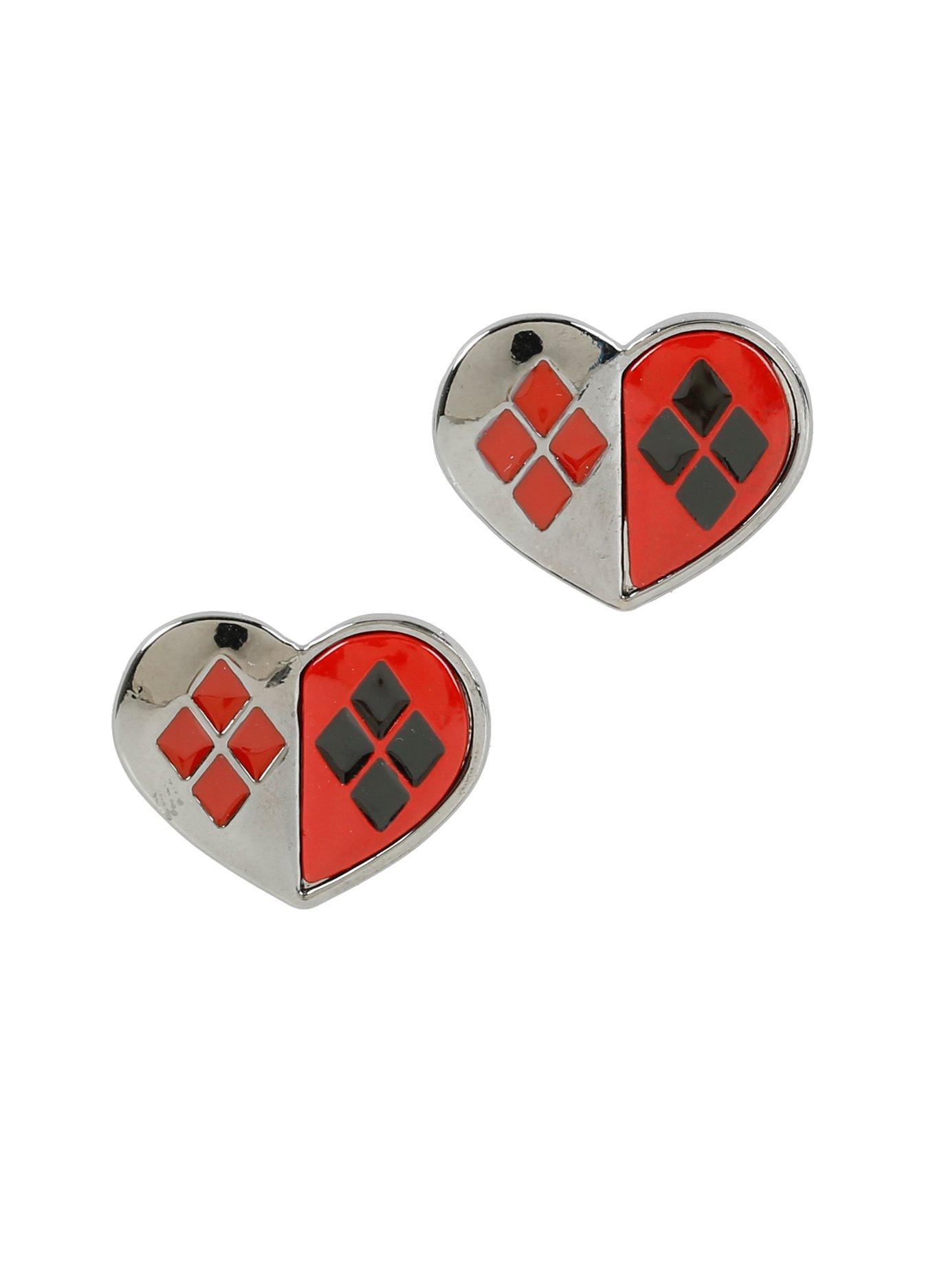 DC Comics Harley Quinn Heart Stud Earrings, , hi-res