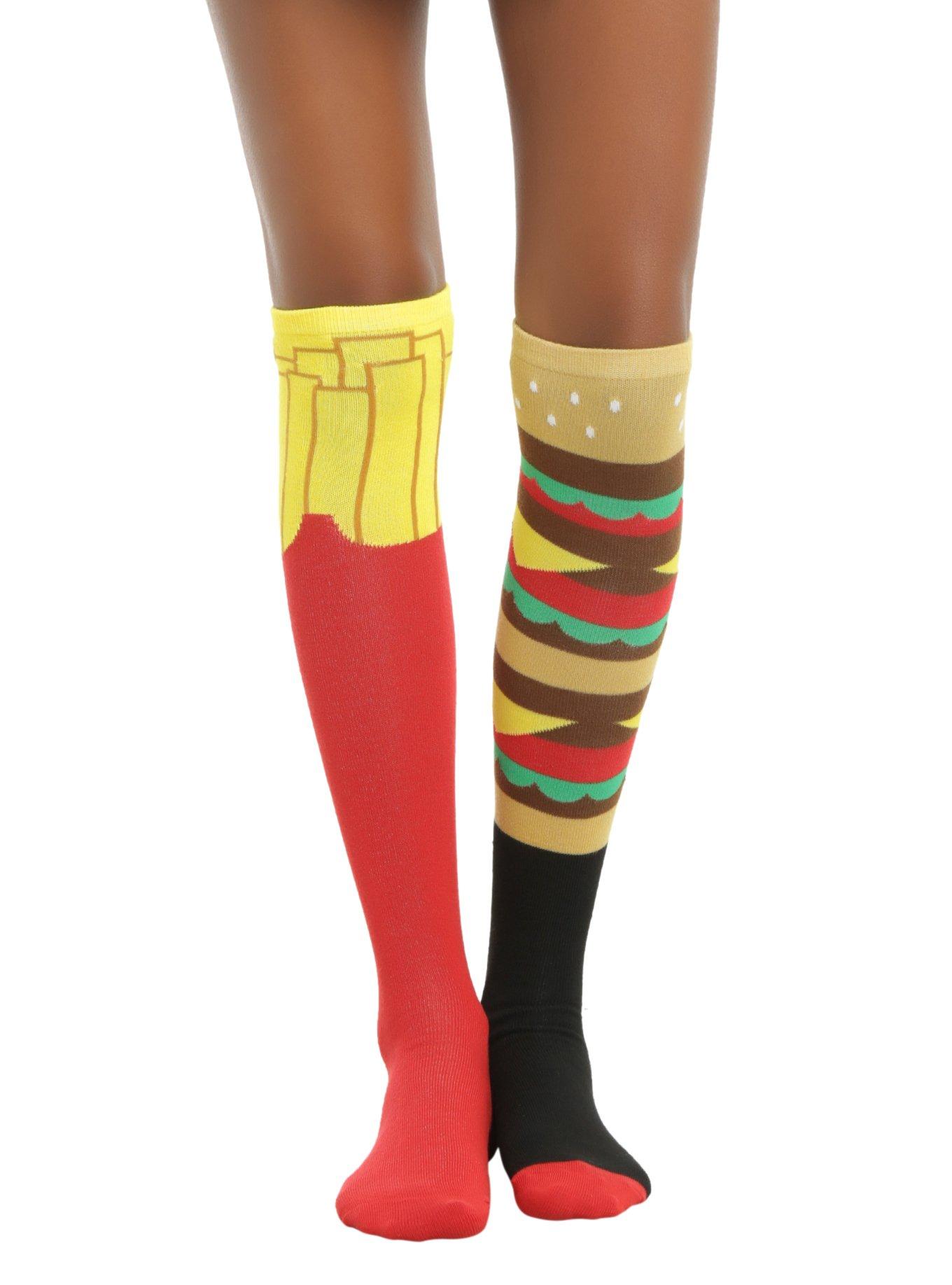 Loungefly Cheeseburger & Fries Knee-High Socks, , hi-res