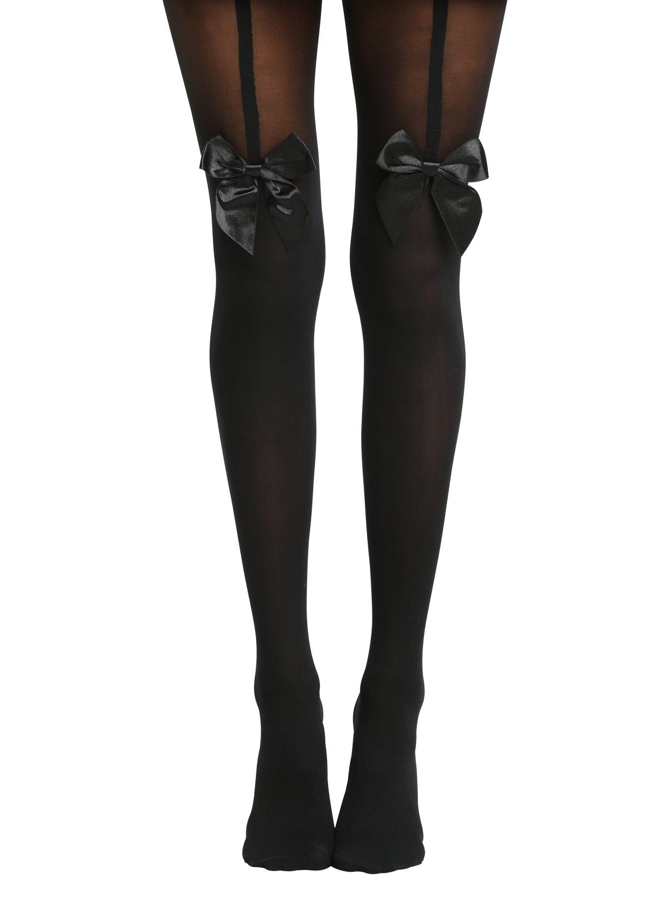 Blackheart 3D Black Bow Faux Garter Tights | Hot Topic