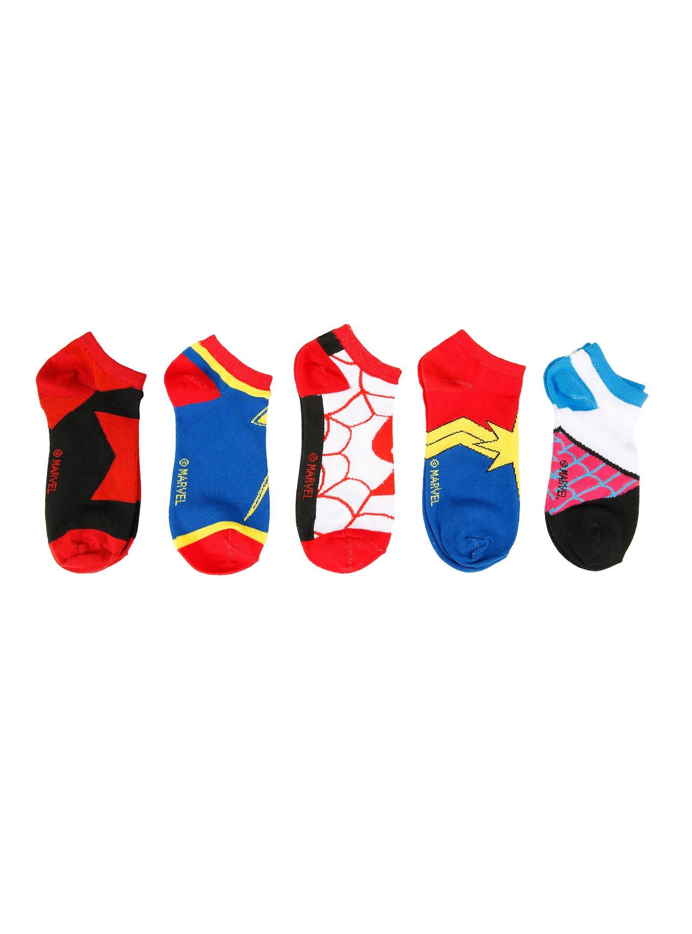 Marvel Superheroine Logos No-Show Socks 5 Pair, , hi-res