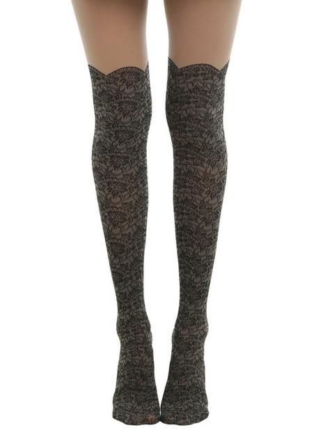 Blackheart Lace Faux Thigh High Tights | Hot Topic