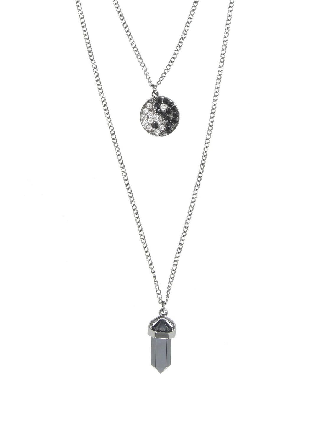 Blackheart Pentagram Yin-Yang & Black Crystal Layered Necklace, , hi-res