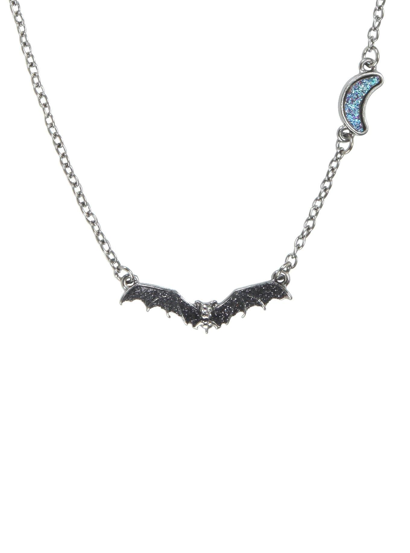 Blackheart Glitter Bat & Moon Chain Necklace, , hi-res