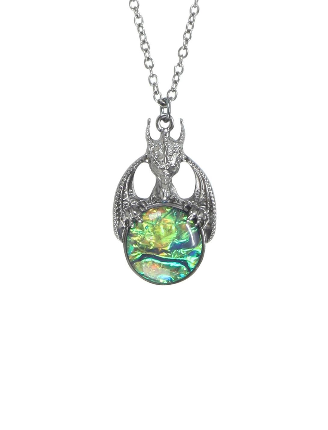 Blackheart Hematite Dragon Green Opal Crystal Ball Chain Necklace, , hi-res